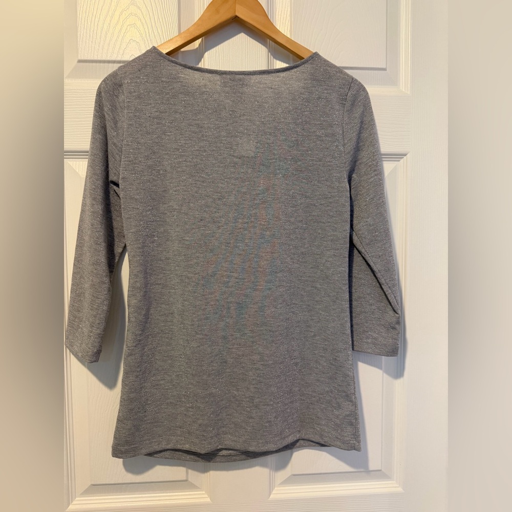 Silver Shimmer Holiday Draped Blouse 3/4 Sleeve Size Small NWT - Picture 3 of 5